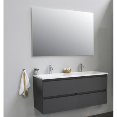 On-Line Badkamermeubelset - 120 cm - Voorgemonteerd - Acryl Wastafel - 2 Kraangaten - Spiegel - Mat Antraciet