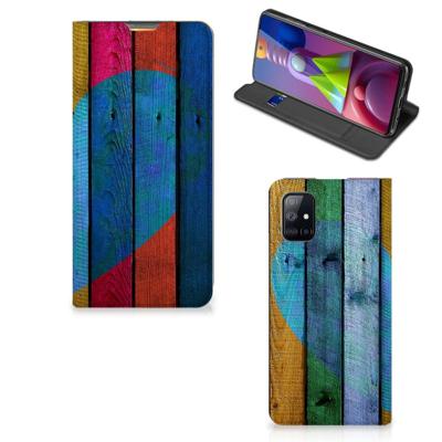 Samsung Galaxy M51 Book | Wallet Case | Wood Heart - Cadeau voor je Vriend