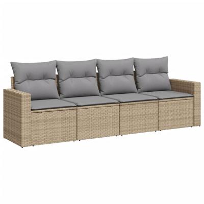4-delige Loungeset met kussens poly rattan beige