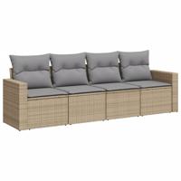 4-delige Loungeset met kussens poly rattan beige - thumbnail