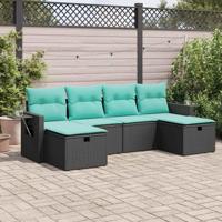 6-delige Loungeset met kussens poly rattan zwart - thumbnail