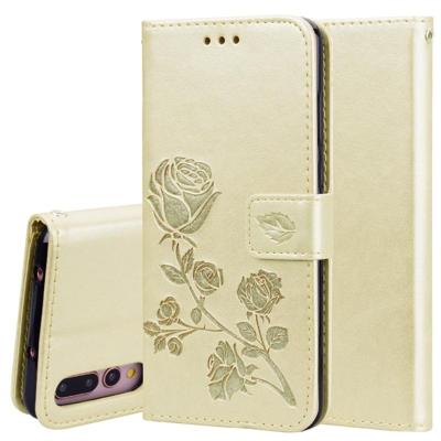 Rose reliëf horizontale Flip PU lederen case voor Huawei P20 Pro met houder & kaartsleuven & portemonnee (goud)