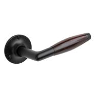 De Oude Deurklink Deurklink Retro palissander geveerd met rond rozet in mat zwart - thumbnail