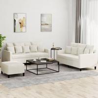 3-delige Loungeset met kussens fluweel crèmekleurig - thumbnail
