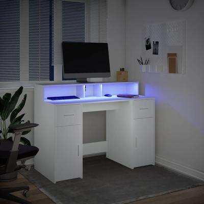 Bureau met LED-verlichting 120x55x91 cm bewerkt hout wit - thumbnail