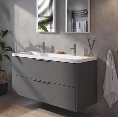 Saqu Lima badmeubel incl. mat witte wastafel met 2 kraangaten 120x52x64cm gebrand zwart - chromen greep