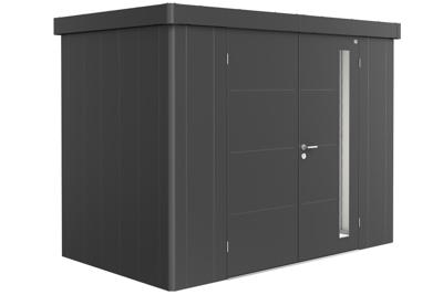 Biohort Neo 1C metalen tuinhuis donkergrijs 292x180 cm met dubbele deur- Plat dak- Metaal- Biohort
