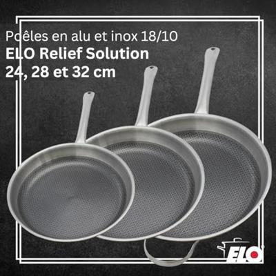 Set van 3 inductie koekenpannen - ELO - Relief Solutions - 18/10 roestvrij staal ELODUR Select antiaanbaklaag - Ø 24-28-32 cm
