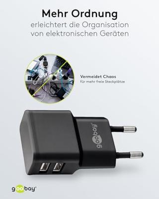 USB-A-adapter - USB-A-lader - 2 poorts - 2400mA - 12W - Zwart - thumbnail