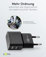 Goobay USB lader haaks dubbel 2,4A zwart - 9550140 - thumbnail