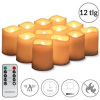 12 x LED waskaarsen warm wit met afstandsbediening, timer & batterijen - thumbnail