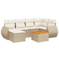 7-delige Loungeset met kussens poly rattan beige - thumbnail