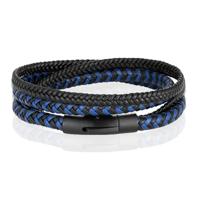 Armband Dubbel Gevlochten Leer - Zwart Blauw-23cm - thumbnail