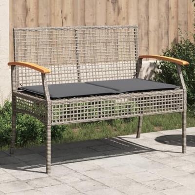 Tuinbank met kussen poly rattan en acaciahout grijs