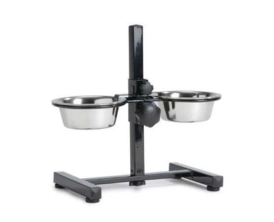 Hondenstandaard zwart met 2 rvs bakken 13 cm Hondenstandaard zwart met 2 rvs bakken 13 cm