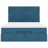 Ottoman bed met matrassen 140x190cm fluweel donkerblauw - thumbnail