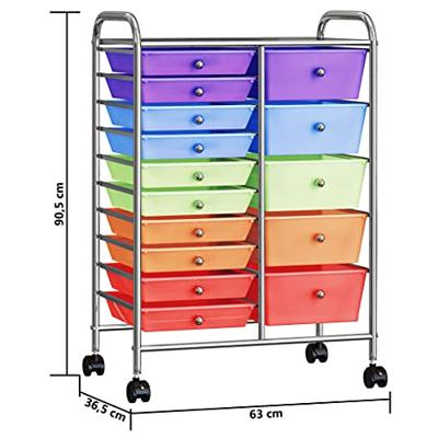 Opbergtrolley met 15 lades mobiel XXL kunststof meerkleurig Opbergtrolley met 15 lades mobiel XXL kunststof meerkleurig