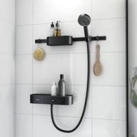 Bundelset Handdouche HansGrohe WallStoris Thermostaat Glijstang en Opbergset Mat Zwart - thumbnail