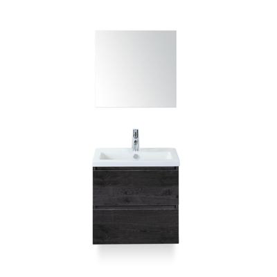 Vogue Badmeubelset 60 cm - Greeplijst in kleur - Black Oak - Keramische Wastafel Wit 1 kraangat - met Spiegel