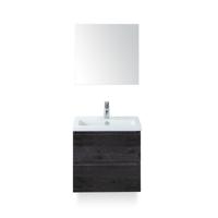 Vogue Badmeubelset 60 cm - Greeplijst in kleur - Black Oak - Keramische Wastafel Wit 1 kraangat - met Spiegel - thumbnail