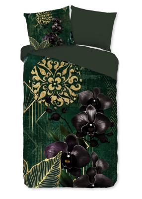 Good Morning Dekbedovertrek "orchideeen en gouden elementen" - Groen - (140x200/220 cm) - Katoen