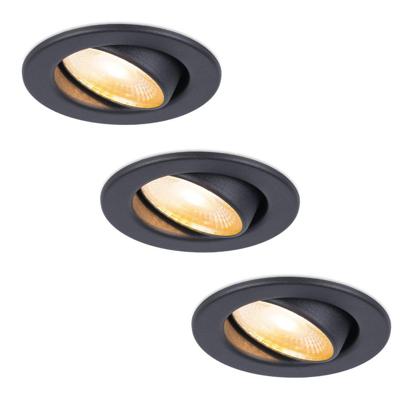 Set van 3 Malta LED inbouwspots - 5 Watt 480 lumen - Dim to warm - Rond - Kantelbaar - IP44 waterdicht - Zwart - Incl. Quick Connector box
