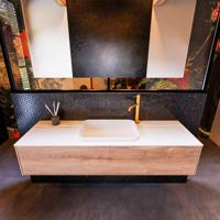 Badkamermeubelset Mondiaz Erin 150 cm met 1 Lade met RIDGE Wastafel Midden Talc met 1 kraangat Greeploos Mat Washed Oak - thumbnail