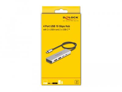 DeLOCK usb 10 gbps usb-c hub usb-hub (grijs, 2x usb-a 3.2 (10 gbit/s), 2x usb-c 3.2 (10 gbit/s))
