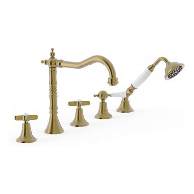 Badrandkraan Tres Clasic Mengkraan Incl. Omstelknop en Handdouche Verouderd Messing Mat Tres