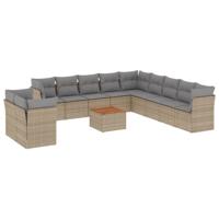 12-delige Loungeset met kussens poly rattan gemengd beige - thumbnail
