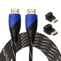 5m HDMI 1.4 Version 1080P Woven Net Line Blue Black Head HDMI Male to HDMI Male Audio Video Connector Adapter Cable with 2 Bending HDMI Adapter Set - thumbnail