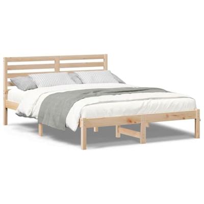 Bedframe met hoofdeinde Bruin 140 x 190 cm Massief grenenhout