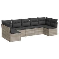 7-delige Loungeset met kussens poly rattan lichtgrijs - thumbnail