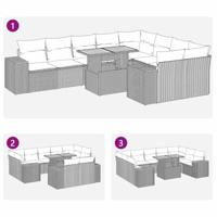 10-delige Loungeset met kussens poly rattan grijs - thumbnail