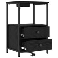 Nachtkastje met Oplaadstation met lade Zwart eiken Bewerkt hout - thumbnail