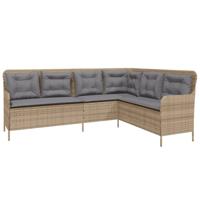 2-delige Loungeset met kussens poly rattan beige - thumbnail