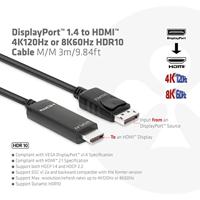 club3D CAC-1087 DisplayPort-kabel DisplayPort / HDMI Aansluitkabel DisplayPort-stekker, HDMI-A-stekker 3.00 m Zwart - thumbnail