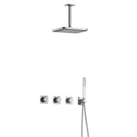 Hotbath Gal - Inbouw Regendoucheset - Chroom - 2 Stopkranen - Thermostatisch - Plafondbuis 15 cm - Hoofddouche 220 mm - Staafhanddouche - V02 - thumbnail
