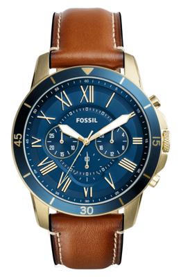 Fossil Grant chronograaf Herenhorlogemet leren band FS5268