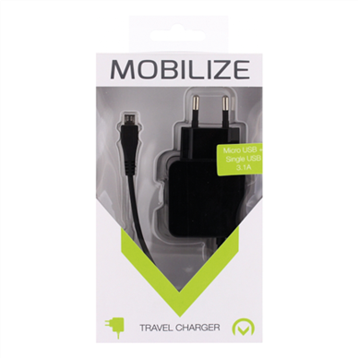 Mobilize USB thuislader 3100mA zwart +micro USB kabel