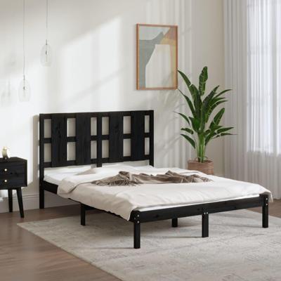 Bedframe massief grenenhout zwart 140x190 cm