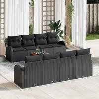 Tuinbankenset met kussen 9 pcs Zwart poly rattan - thumbnail