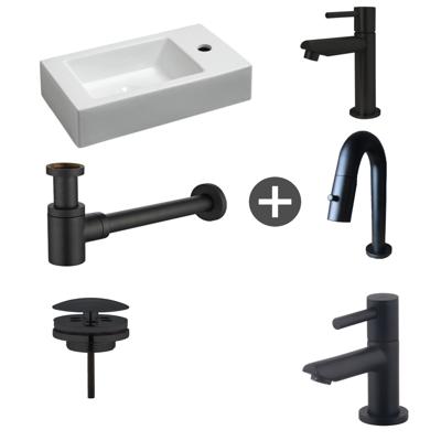 Fonteinpack Rhea Rechts Keramiek 45.5x26x12 cm Mat Zwart (Keuze uit 4 kranen) Fonteinpack Rhea Rechts Keramiek 45.5x26x12 cm Mat Zwart (Keuze uit 4 kranen)