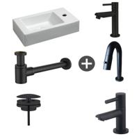 Fonteinpack Rhea Rechts Keramiek 45.5x26x12 cm Mat Zwart (Keuze uit 4 kranen) - thumbnail