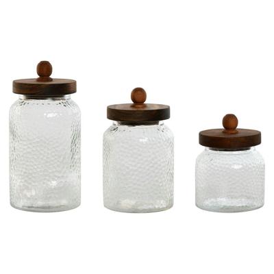 Set van 3 Potjes Home ESPRIT Transparant Natuurlijk Siliconen Kristal Acacia 600 ml 900 ml 1,2 L 3 Onderdelen