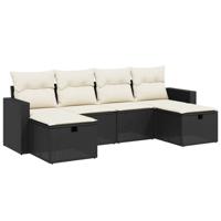 6-delige Loungeset met kussens poly rattan zwart - thumbnail