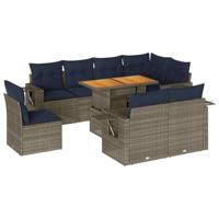 9-delige Loungeset met kussens poly rattan grijs - thumbnail