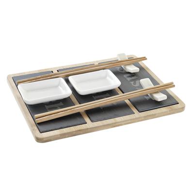 Sushi-set DKD Home Decor Bamboe Raad van bestuur Zwart Natuurlijk Orientaals 25 x 19 x 3 cm