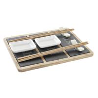 Sushi-set DKD Home Decor Bamboe Raad van bestuur Zwart Natuurlijk Orientaals 25 x 19 x 3 cm - thumbnail