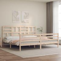 Bedframe met hoofdbord massief hout 200x200 cm - thumbnail